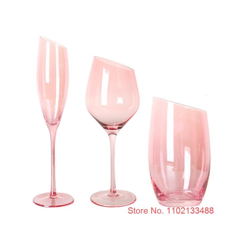 Loyal Flamingo Pink Glass Cup For Lovers French Party Crystal Wine Tumbler Inclined Mouth Bordeaux Cup Champagne Glass Water Cup