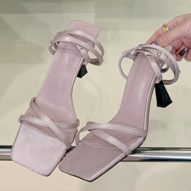 

Fashion Elegant Square Toe Ankle Buckle High Heel Sandal Women Fashion Open Toe Cross Tied Party Slide Sandal Luxury Design Brand Sandal 35 фиолетовый