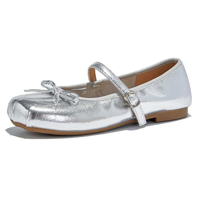 Leather bow Mary Jane women's shoes 2025 autumn new square head buckle fashion single shoes not tired feet shoes women