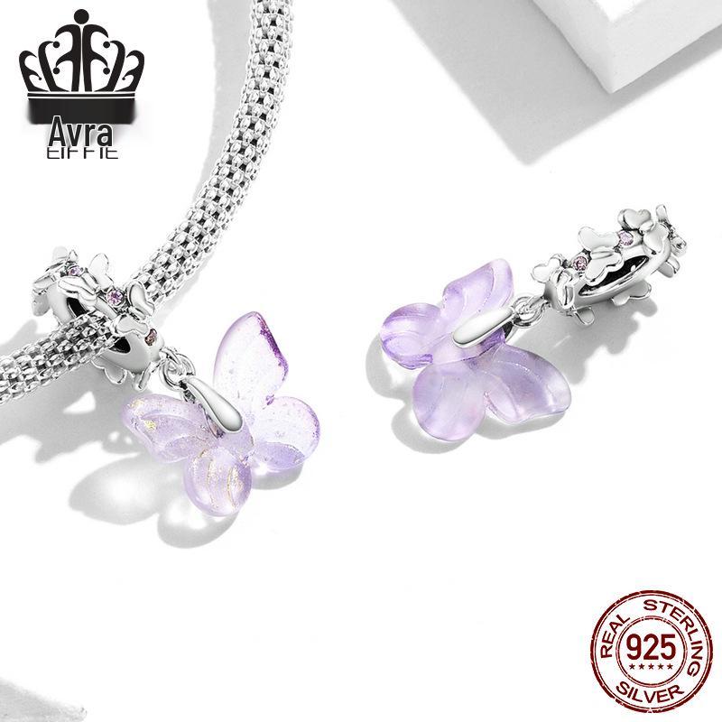 Everjoy S925 Sterling Silver Glass Butterfly Pendant & Insect Charm Bracelet