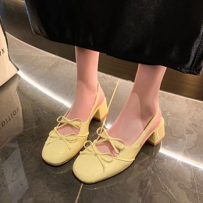 New Sandals Mid-heel Square Shoes Children Bun Head Double Bow Chunky Heel Mary Jane Single Shoe Tide
