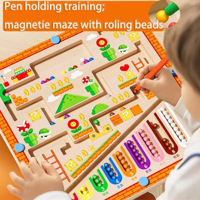 Montessori Spielzeug, Magnetisches Farb- und Zahlenlabyrinth, Holzspielzeug für Alter 3-6, Kleinkind Feinmotorik Spielzeug für Jungen Mädchen