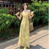 High-class Temperament Age-reducing French Retro Floral Dress, Small Flying Sleeves, Slim Waist and Thin Holiday Dress for Women