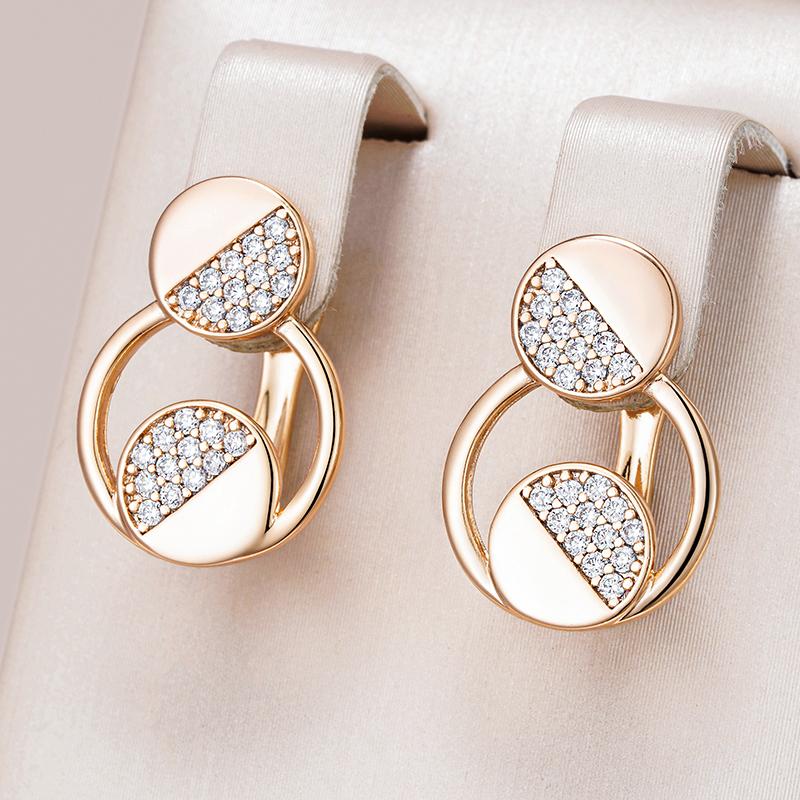 Fashion Glossy  Rose Gold Color Dangle Earrings For Women Full Natural Zircon Accessories Daily Fine Jewelry Gift