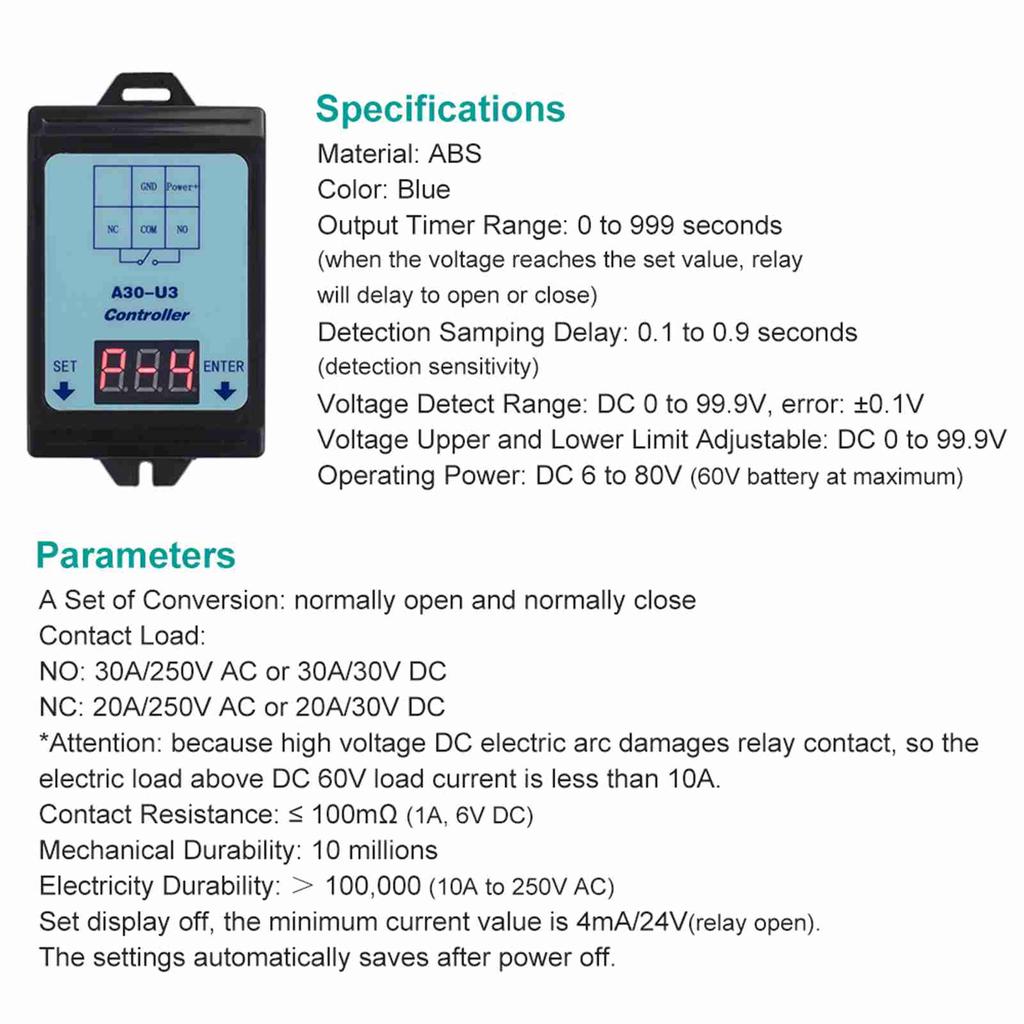 6-80V Voltage Monitoring Relay Time Delay Relay Charging Discharge Controller Module Undervoltage Overvoltage   Relay with 4 Operating Mod