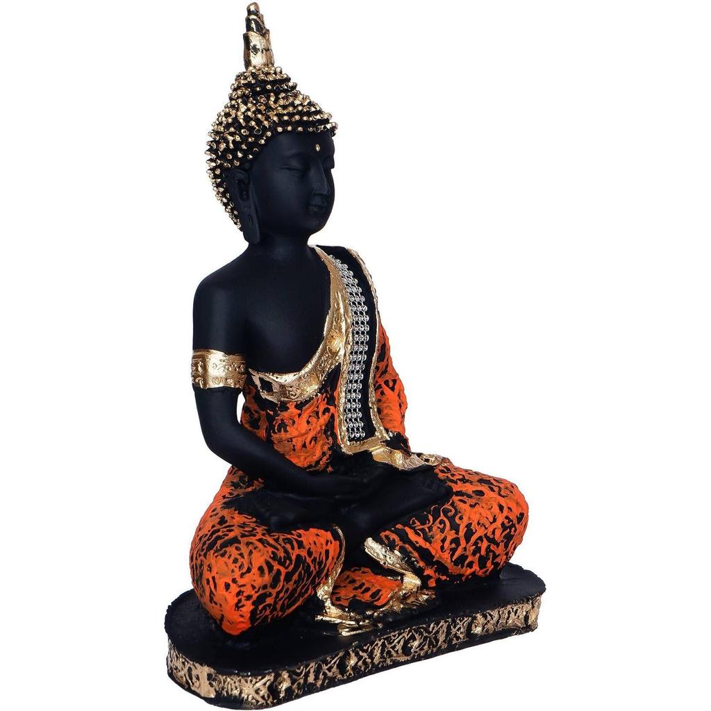 Meditating Buddha Statue For Home Decor Idol/Showpiece Decorative Showpiece - 17 Cm  (Polyresin, Orange)
