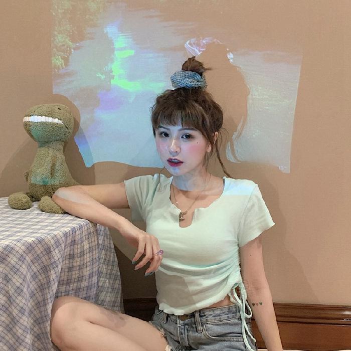 

Дизайнерский чувственный короткий топ на шнурке для женщин, летняя горячая женская футболка с V-образным вырезом и короткими рукавами, приоткрывающая пупок XL