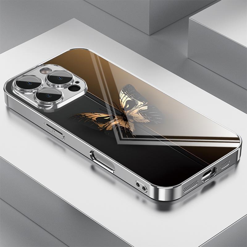 Premium Business-Style Skull and Butterfly Pattern Phone Case for iPhone 16 16 Pro 16 Pro Max 16 Plus 15 15 Plus 15 Pro Max