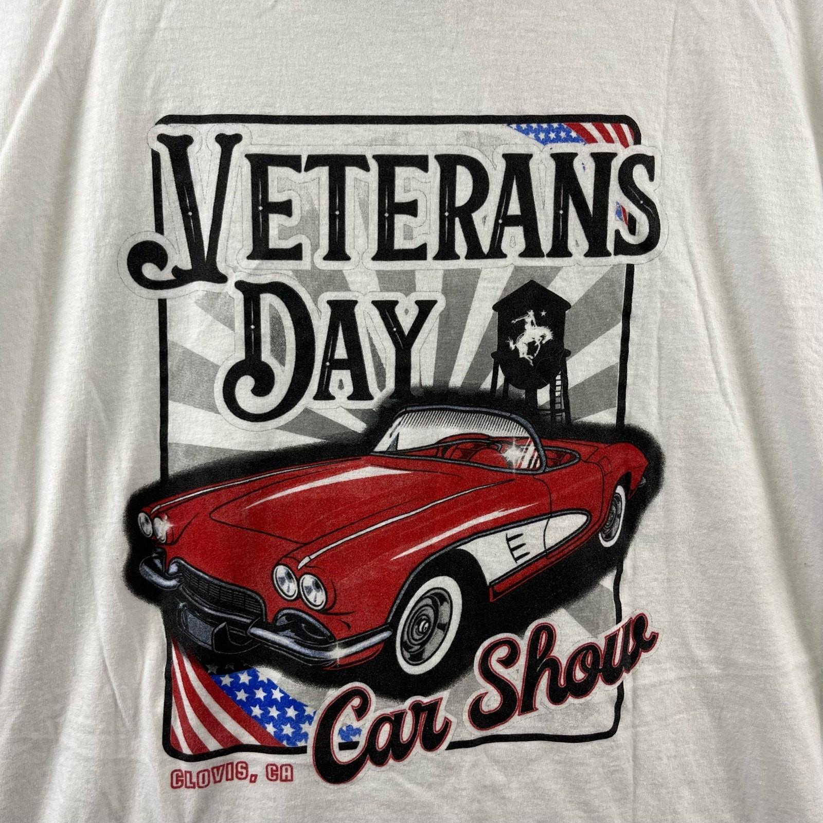 Clovis Veterans Day Shirt Hot Rod Car Show XL American Flag Graphic Print Gildan S