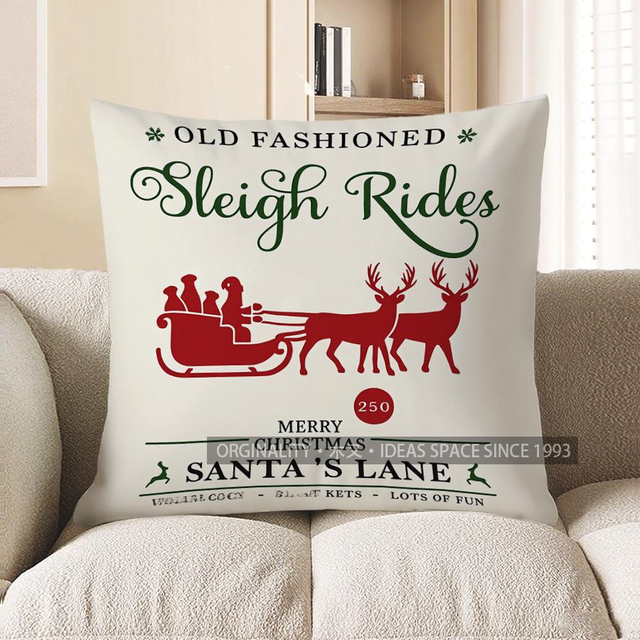 Home Decor Old-Fashioned Sleigh Rides Christmas Pillow Cover Pattern Cushion Cover Suitable For Sofa Bedroom Car Pillow Cover 40x40cm