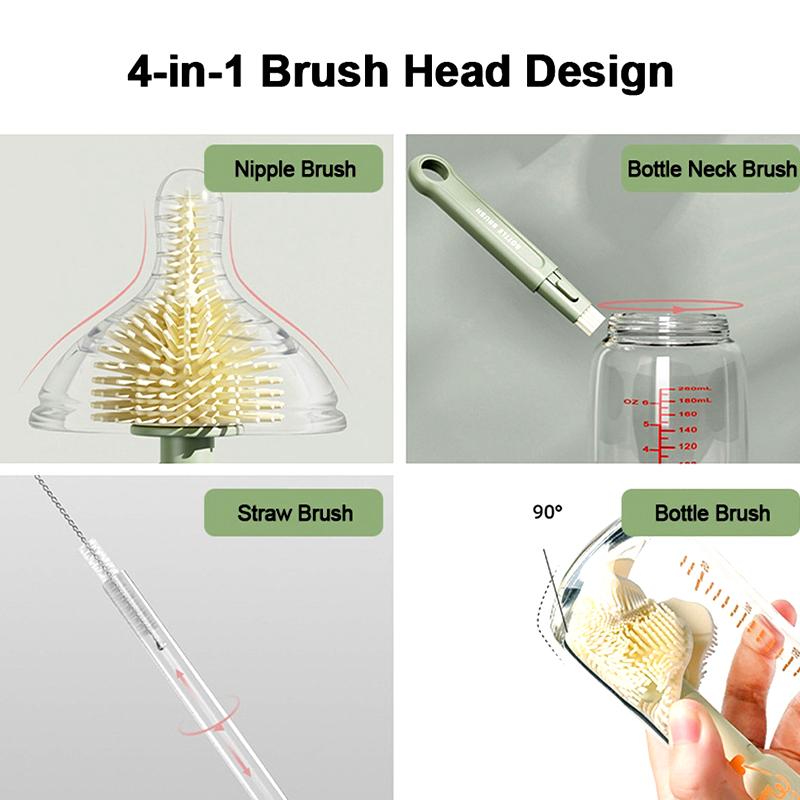 6 In 1 Portable Travel Baby Bottle Cleaning Brush Set With Silicone Bottle Brush Straw Brush Nipple Brush Bottle Drying Rack