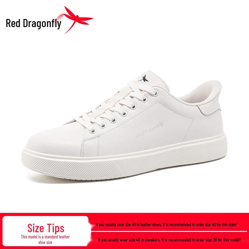 Red Dragonfly Flash Through Genuine Leather Men s White Shoes: High-End, Thick & Soft Sole Casual Sneakers 43 белый