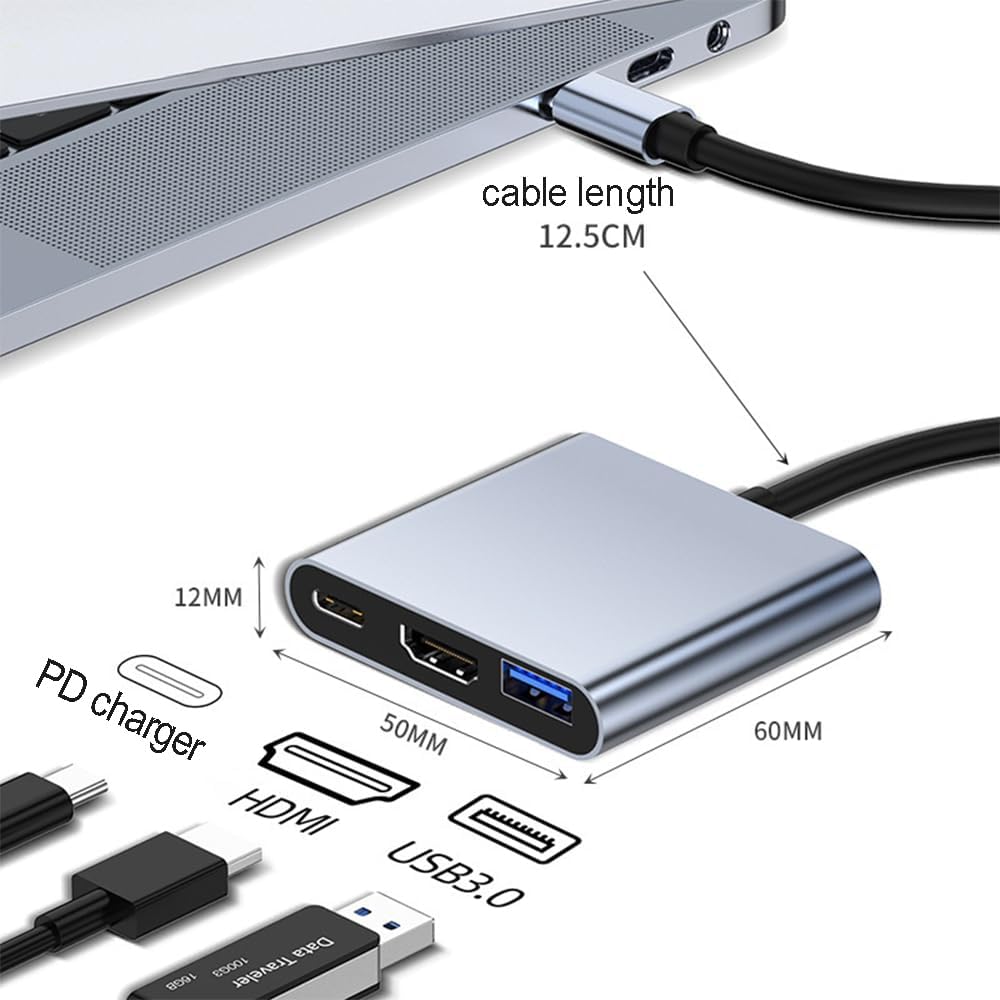 USB C to 4K HDMI Multiport Adapter, USB C Hub with 4K HDMI USB 3.0 100W PD Charging for Mac, Type-C Digital AV Multiport Adapter Converter for