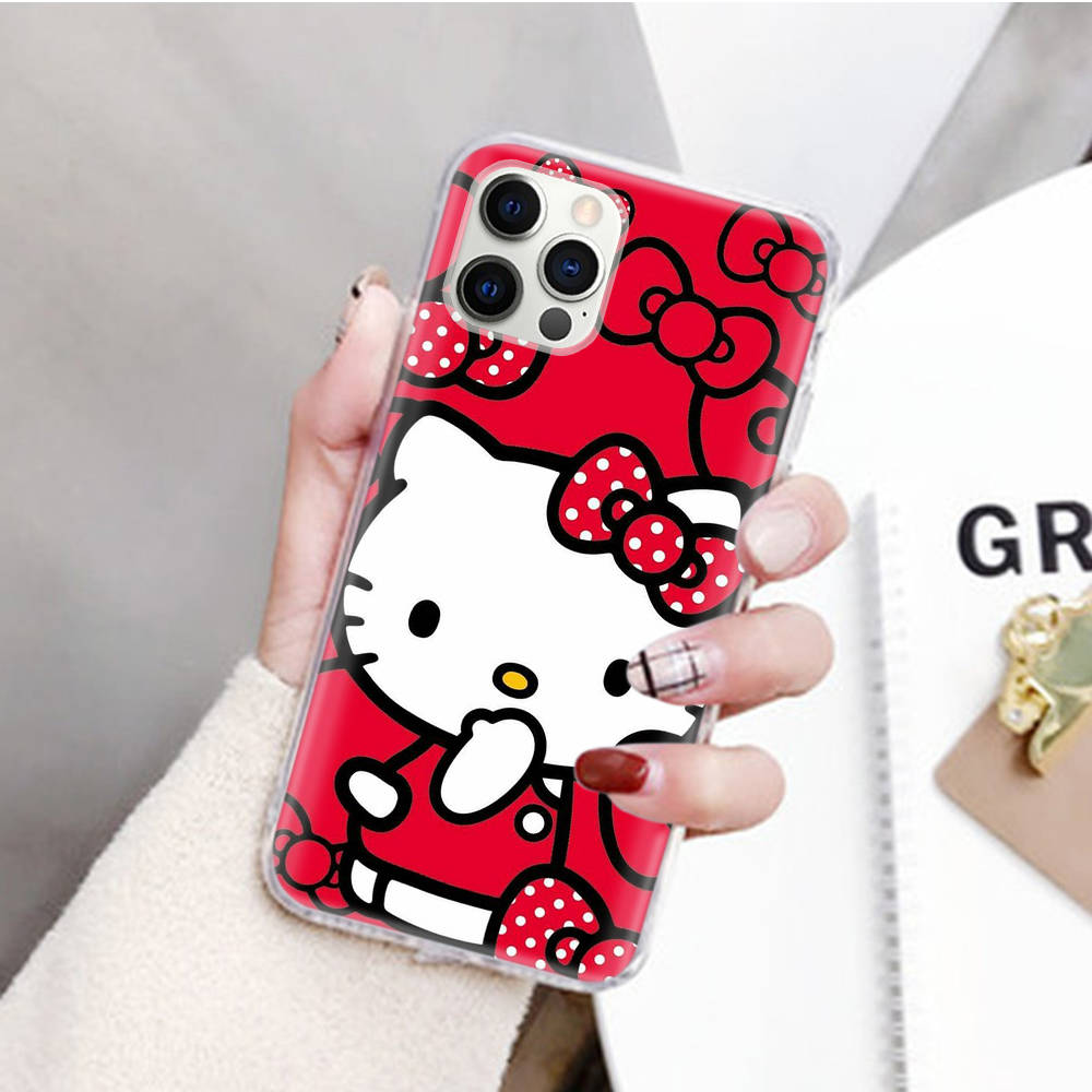 JZ23 Hello Kitty Transparent Case for Samsung A04 A14 A23 M33 M53 Realme 10 9 C35 C55 VIVO Y02 X80 Infinix Hot 30 Note 11 Tecno Spark 8P Pro