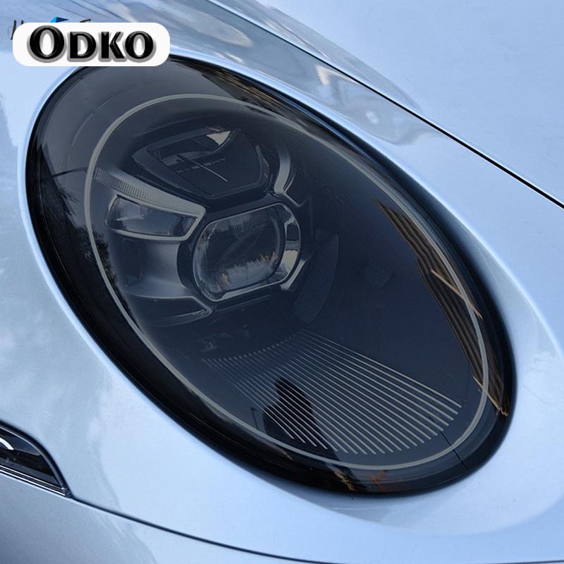 2 Pcs Car Headlight Protective Film Smoked Black Tint Wrap Vinyl Transparent TPU Sticker For Porsche 911 992