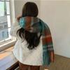 Winter Thickened Mohair Scarf for Women Rainbow Plaid Tassel Shawl Student Versatile Warm Scarf Trendy and Warm
