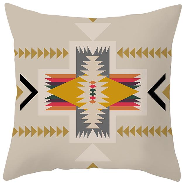 New Ethnic Style Pillow Cover Bohemian Color Geometric Pattern Peach Leather Velvet Retro Pillow Cushion Cover