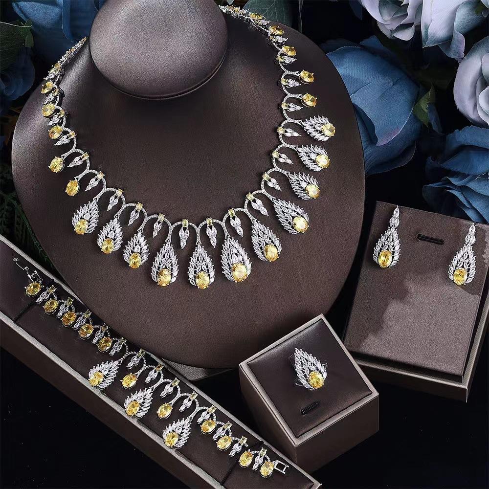 Fashion Light Luxury Bright Diamond Special-shaped Colored Zircon Dinner Dress Set Necklace Earrings