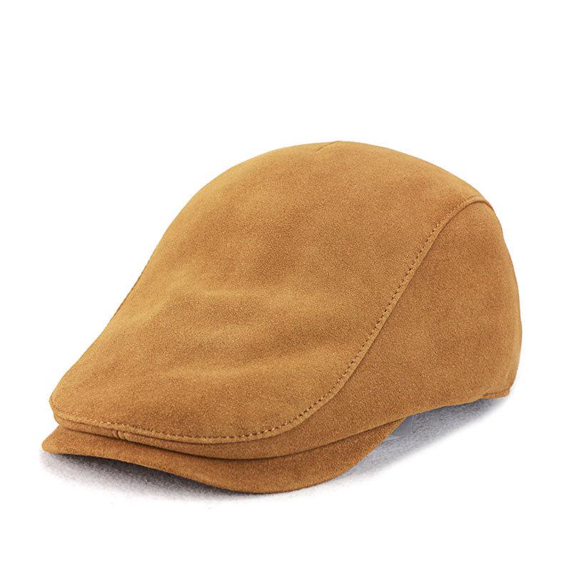 Unisex Genuine Leather Sheepskin Suede Flat Cap - Trendy Duckbill Beret for Spring, Autumn, and Winter