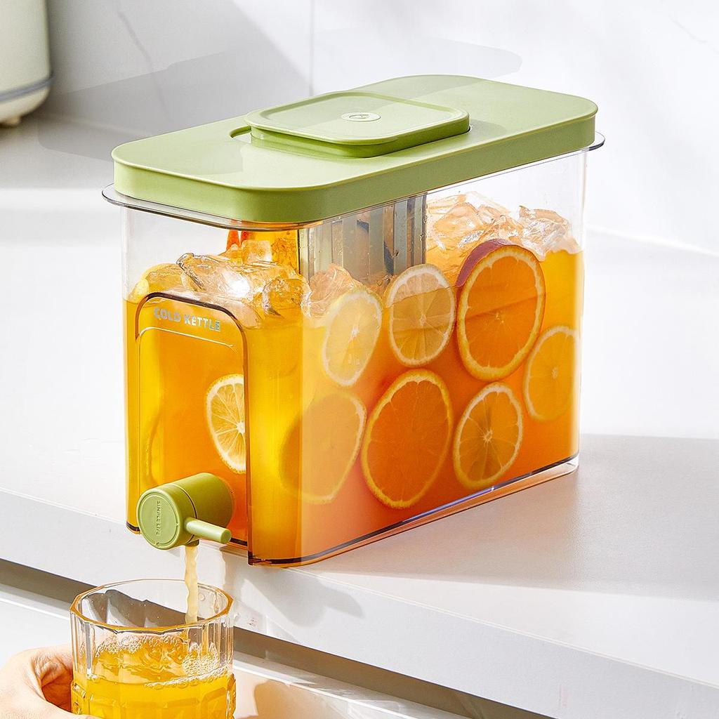 Refrigerator Cold Water Kettle with Faucet - Beverage and Fruit Juice Bucket, Ice Water and Tea Dispenser.