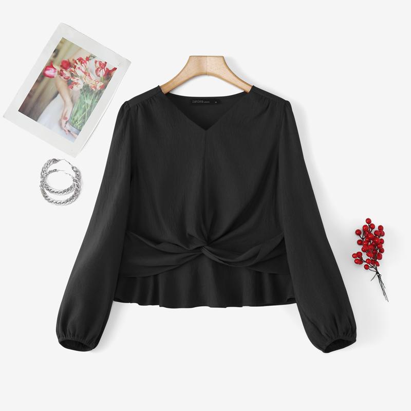 ZANZEA Blusa Casual Larga de Manga Larga Lisa con Cuello en V para Mujer