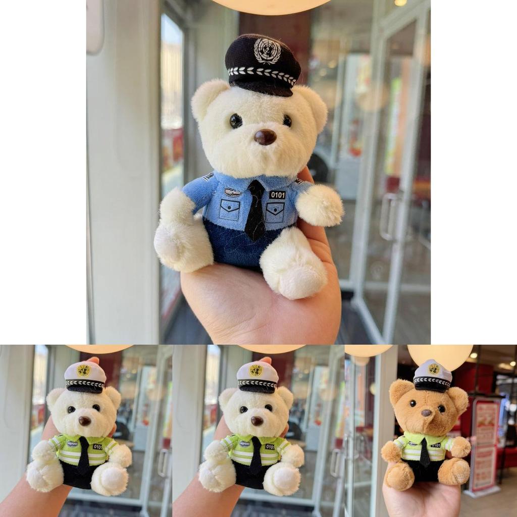 Cute Police Bear Plush Keychain With Metal And Gold Keyring For Daily Use