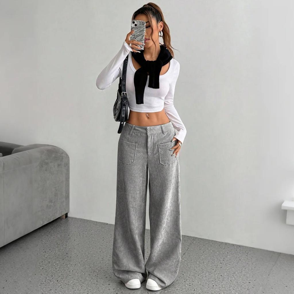 Women's Corduroy Pants, Loose Fit, Casual, Fashionable, Slimming