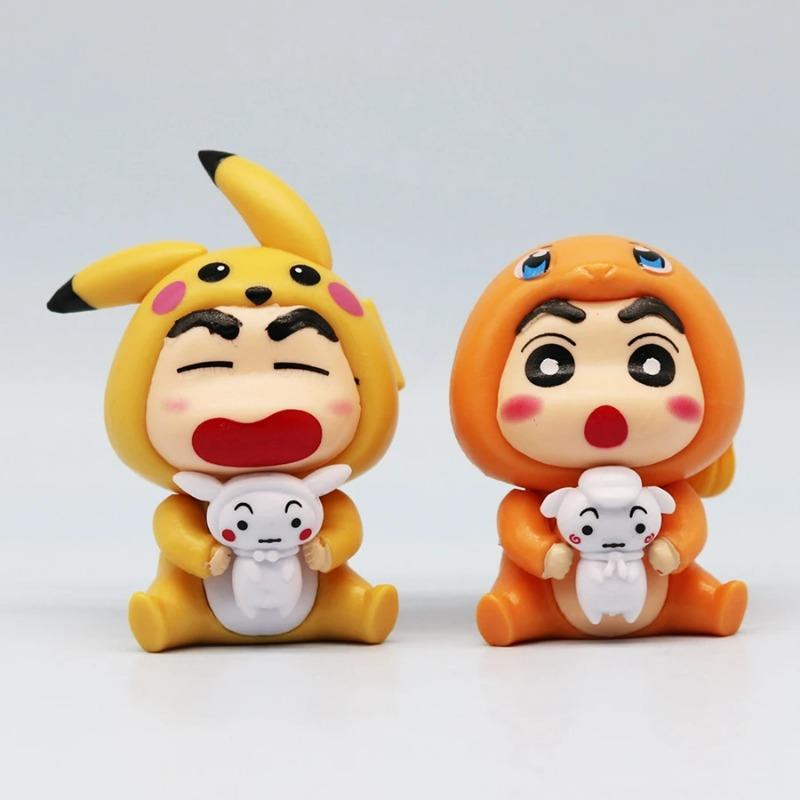 6Pcs/Set Q Version Crayon Shinchan Anime Figure Shinchan COS Pokmon Pikachu Action Figure Room Decorations PVC Collection Toy
