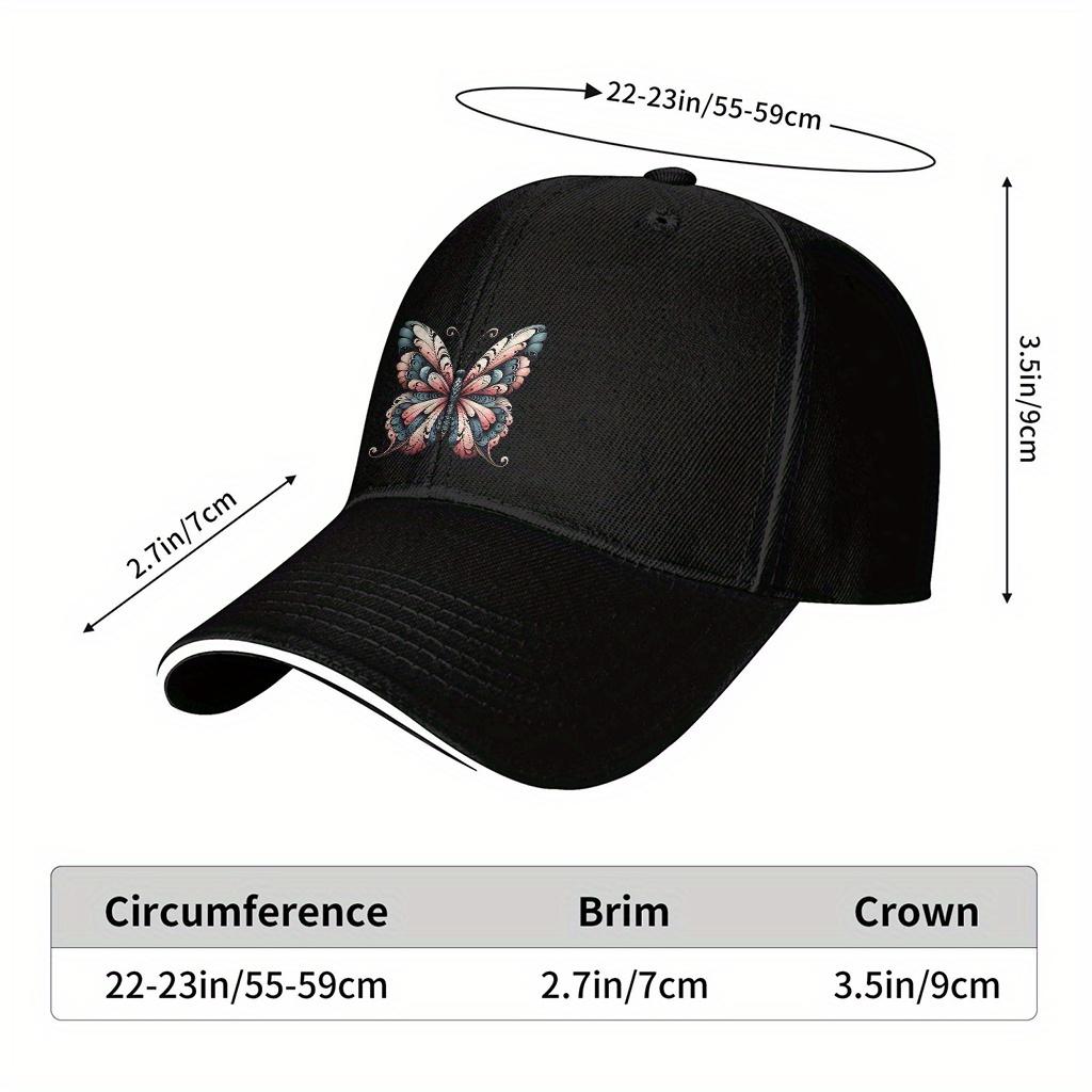 Pink Blue Butterfly Print Cotton Baseball Cap Unisex Adjustable Casual Golf Hat for Men Women