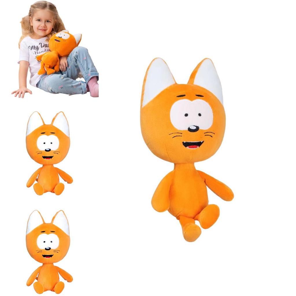Schattige Kote Kitty pluche kat pop, zacht cartoon speelgoed voor kinderen in een levendige oranje kleur.
