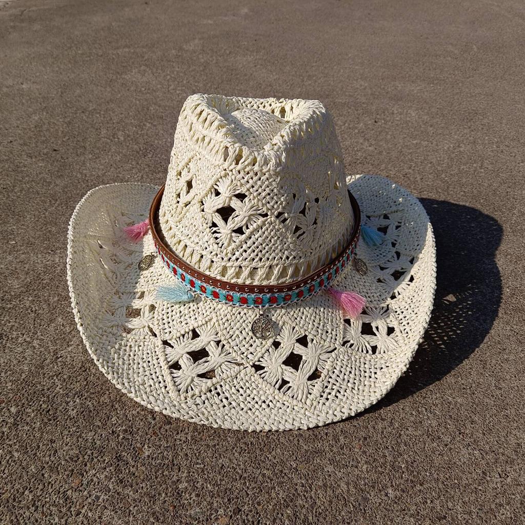 Cowboy hat men's women's cowboy straw hat monochrome felt hat men's and women's big brim outdoor beach knight hat