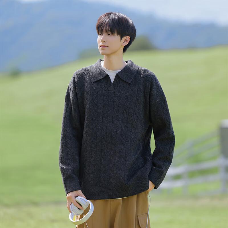 VUUG Men's Solid Turn-Down Collar Knit Sweater