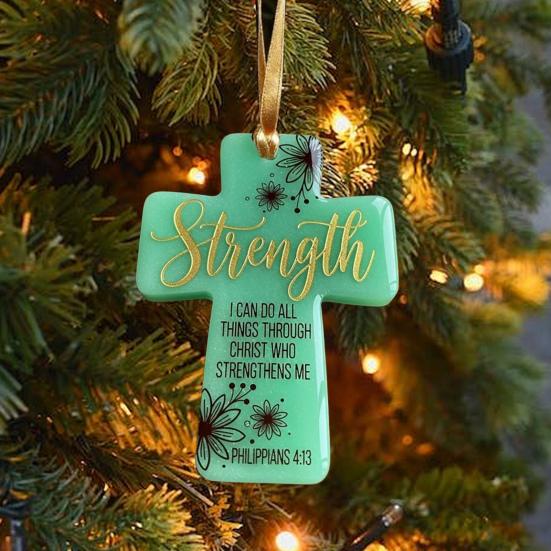 Acrylic Keychain Inspirational Scripture Ten-Shaped Pendant Keyring Religious Christian Faith Gift for Men Women