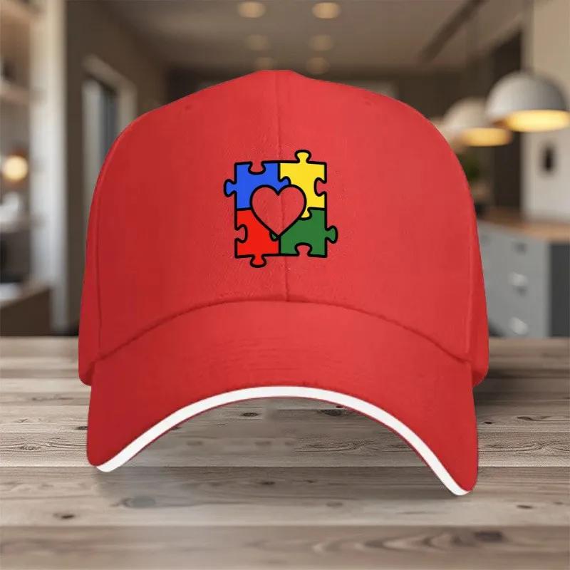 Autism Awareness Puzzle Heart Baseball Cap Polyester Adjustable Snapback Casual Hat For Unisex Women