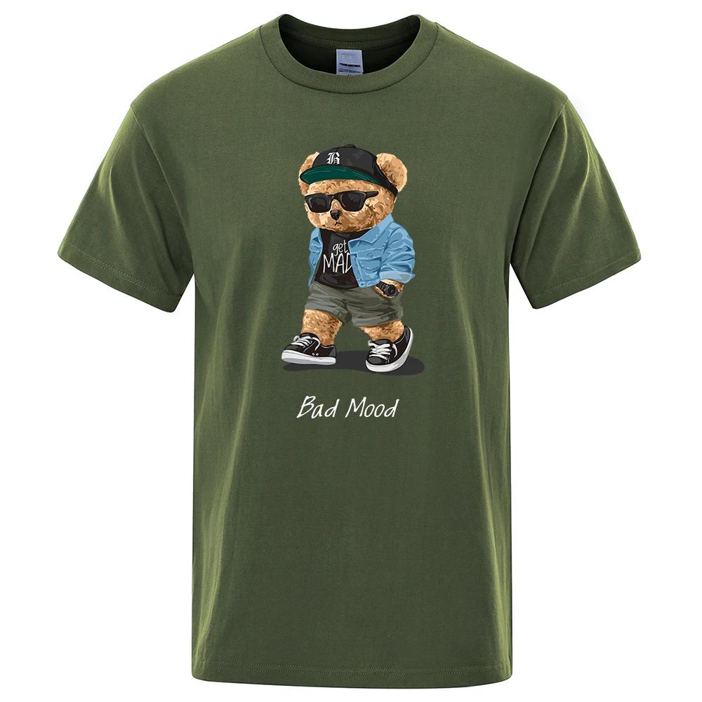 Summer Casual T Shirt Get Mad Bad Mood Walking Silent Teddy Bear Short Sleeve Mens T-shirt Hip Hop Tops Loose Oversized Men Tees