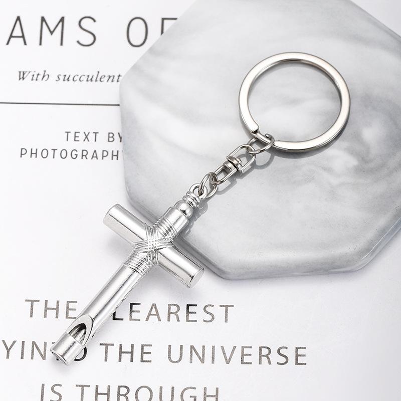 Cross Whistle Stainless Steel Keychain Creative Fun Design Hip Hop Couple Style Practical Backpack Pendant