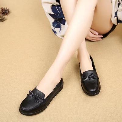 Schuhe weichsohlige Damen bequeme Einzelschuhe Herbst flachsohlige rutschfeste Mittel- und alte Damenschuhe Lederschuhe schwarz Arbeitsschuhe