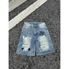Vintage gewaschene Jeans-Shorts mit Metallakzenten Unisex Straight Fit Punk-Stil Baumwollmischung