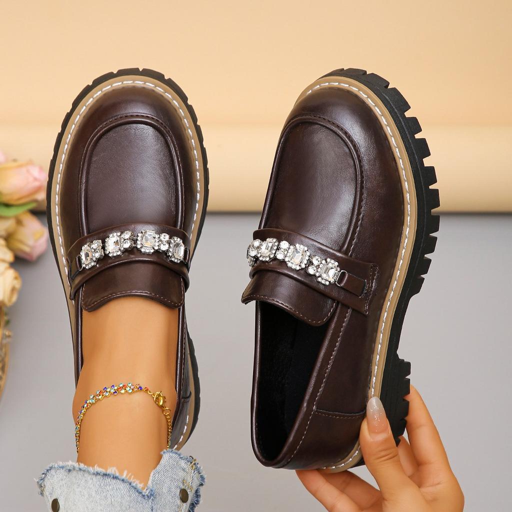 Women's Wide Width Pearl Decorated Loafers, Solid Color Fashion Oxford Shoes, European Style Dressy Casual Slip-Ons