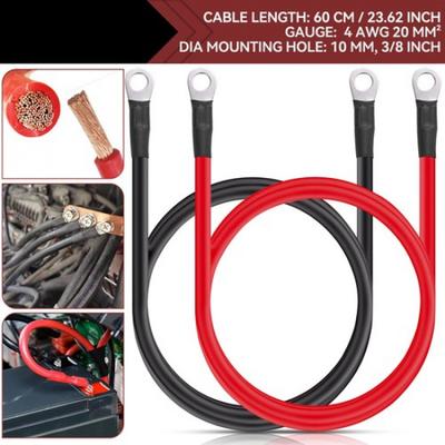 Battery Cables Set 2Pcs 20mm2 60cm 4AWG 4 Gauge 10mm For Inverter Battery PVC