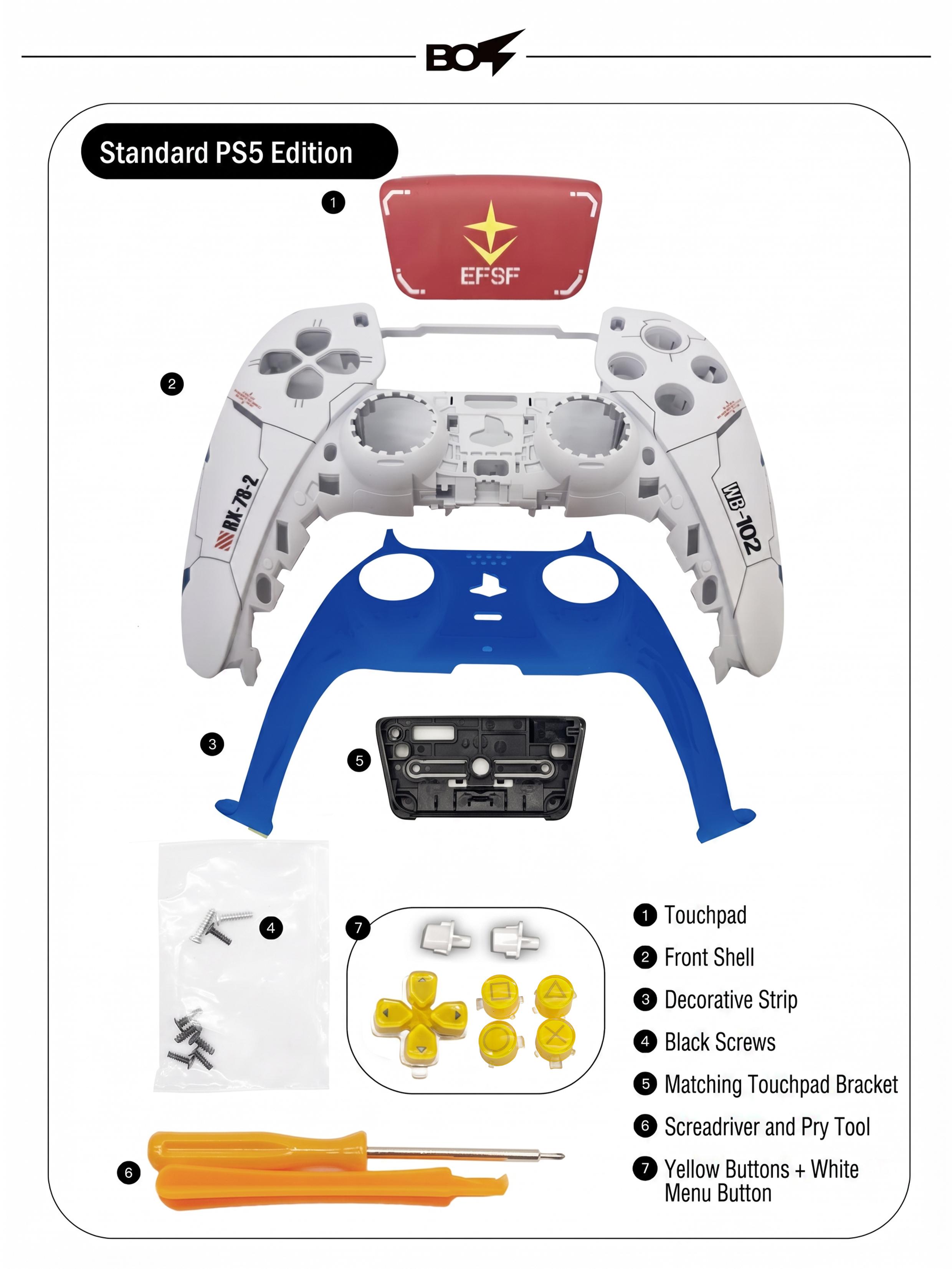 Pour Coque de Manette PS5, Façade Personnalisée Style Mecha avec Pavé Tactile pour DualSense, Remplacement pour BDM-10/020/030/040/050