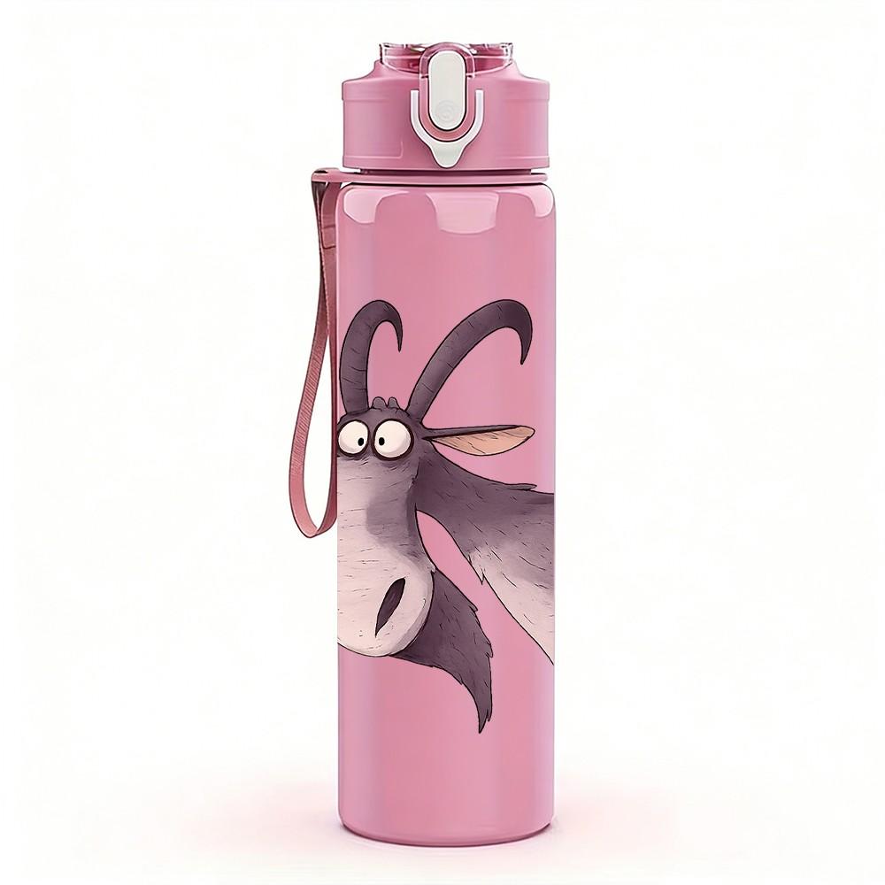 1PC Cute Goat Cartoon 750ml Color Plastic Sports Water Bottle Leakproof Flip Straw Lid Suitable for Sports Office Home Use
