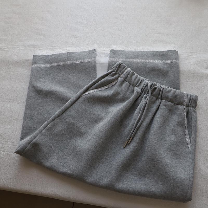 Bi Zheng 2025 Korean Style Lace Trim Slimming Midi Skirt with Slit for Women