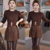 Warm Lace Patchwork Round Neck Top for Middle-Aged and Elderly Mothers - Elegant, Thick, Loose, and Slimming