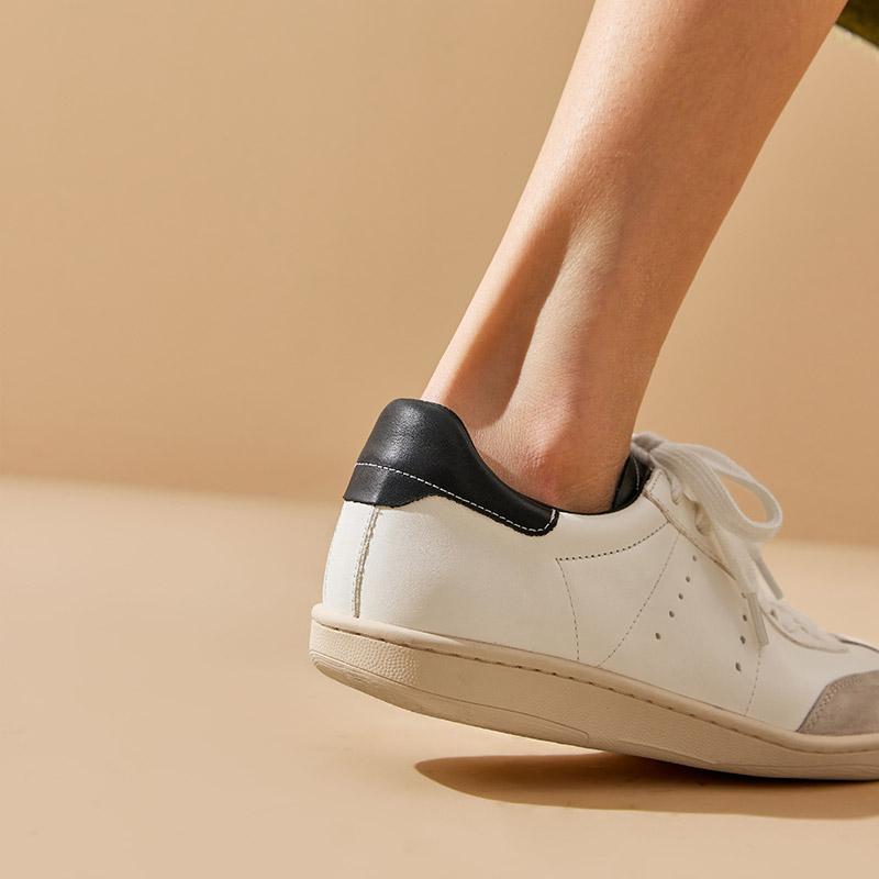 Mode BEAUTODAY Lässige Wildleder-Sneakers Damen Gemischte Farben Leder Ballerinas Schnürverschluss Damen Bequeme Schuhe Handgefertigt 29860