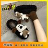 Cute Cartoon Bag Head Fluffy Slippers Women's Outer Wear 2025 Autumn and Winter New Thick-bottomed Plush Cotton Mop Fleece Half Slippers