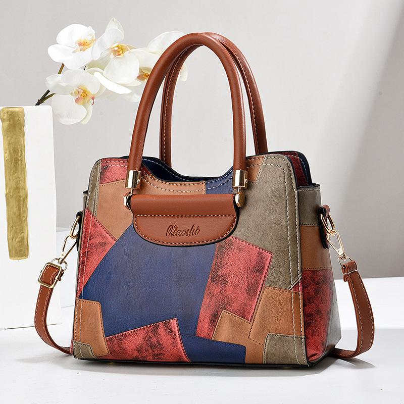 Trend Splicing Contrasting Color Handbag Texture Women's Bag Large Capacity Shoulder Bag Messenger Bag
