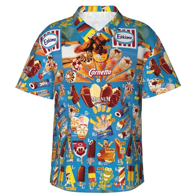 Camicia Hawaiana Vintage da Uomo con Gelato, Abbigliamento da Spiaggia, Vacanze Estive, Retrò, Menu, Poster, Camicie a Bottoni