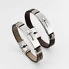Trendy Men's Stainless Steel Cross Bracelet with Vintage Leather