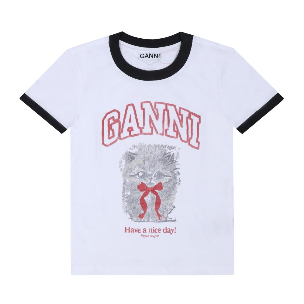 Ganni ConTrasT Ringer T shirT kiTTy Logo A1050030 151 A1050030 151 (XS)